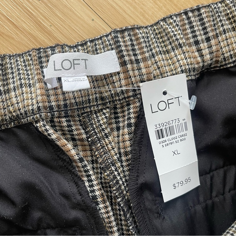 NWT Ann Taylor Loft XL Brown Plaid Pleated Pull-On Tapered Cropped Pants - Picture 11 of 11